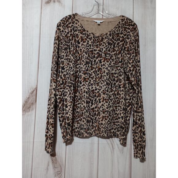 Time and Tru‎ Sweater Ladies Extra Large Cheetah Cardigan - Picture 1 of 6